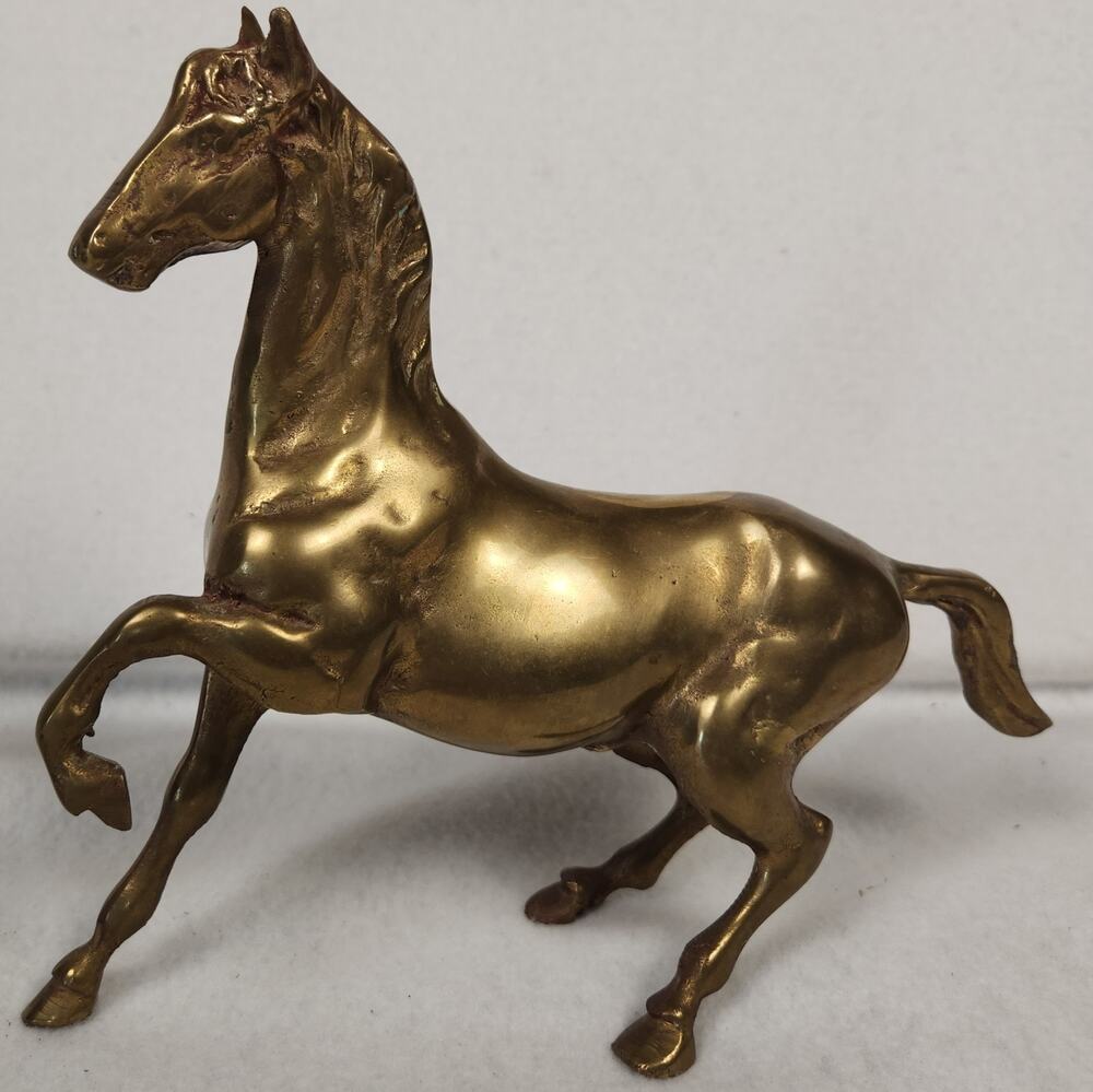Vintage Solid Brass Horse Statue, 8 1/2 " tall - 8 1/2 " long